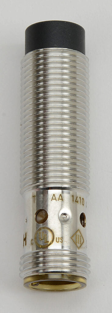 AutomationDirect inductive proximity sensor, tubular, 12mm diameter x 45mm body, bronze-plated brass housing, NPN, N.O. output, 7mm sensing distance, non-flush, 700 Hz switching frequency, IP65 IP66 IP67 IP68 IP69K, 4-pin M12 quick-disconnect.-PNM6-AN-4H