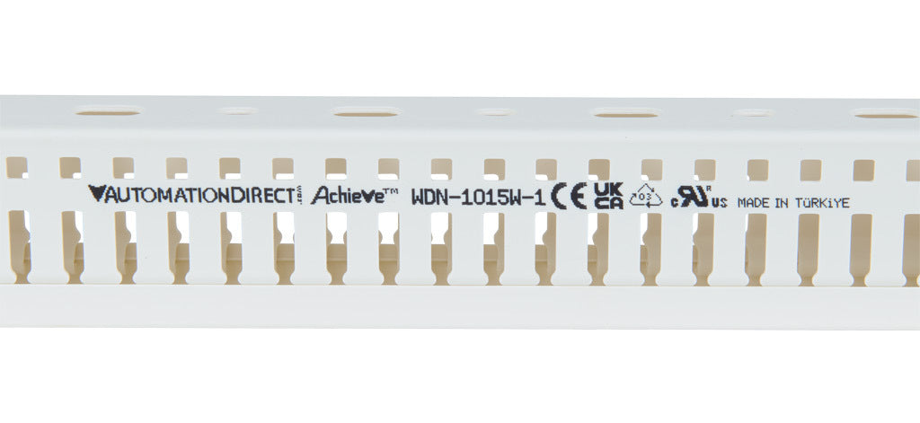 AchieVe WDN series open slot narrow finger wire duct, 1in width, 1.5in height, 6.5ft/2m length, white. Cover included.-WDN-1015W-1