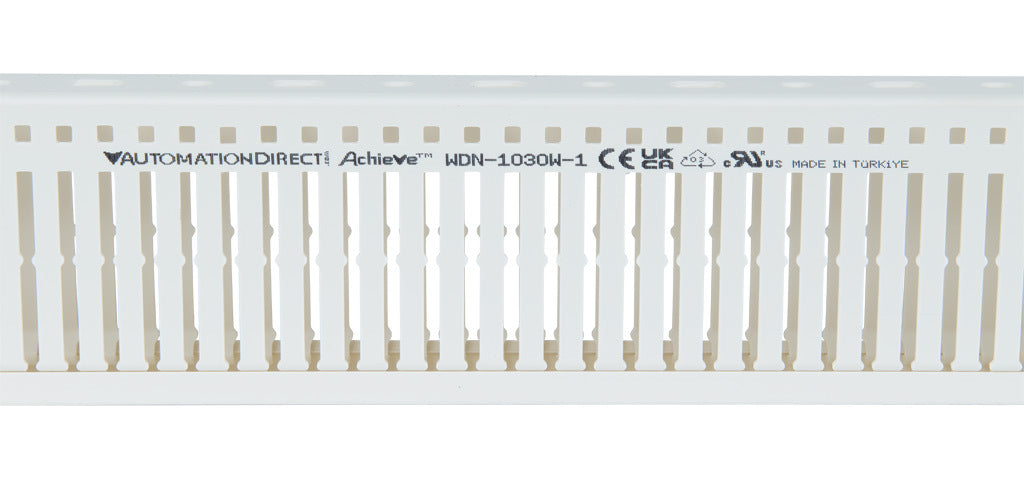 AchieVe WDN series open slot narrow finger wire duct, 1in width, 3in height, 6.5ft/2m length, white. Cover included.-WDN-1030W-1
