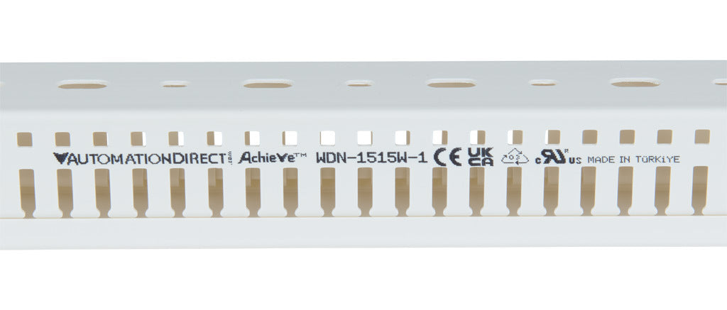 AchieVe WDN series open slot narrow finger wire duct, 1.5in width, 1.5in height, 6.5ft/2m length, white. Cover included.-WDN-1515W-1