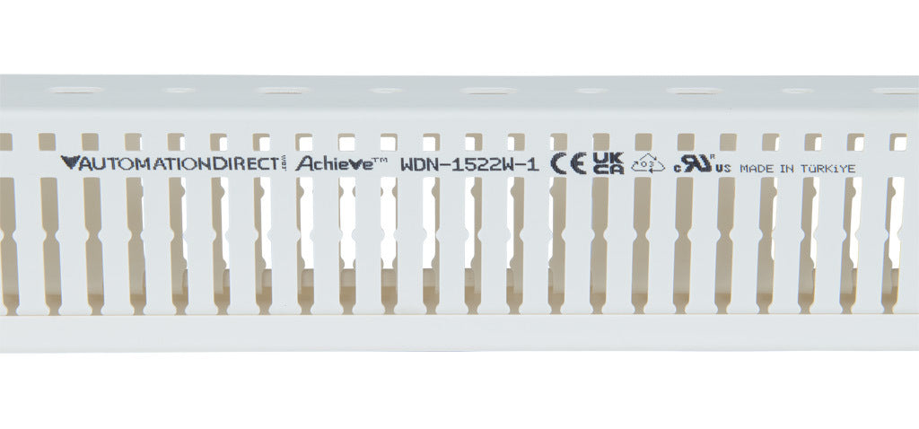 AchieVe WDN series open slot narrow finger wire duct, 1.5in width, 2.25in height, 6.5ft/2m length, white. Cover included.-WDN-1522W-1
