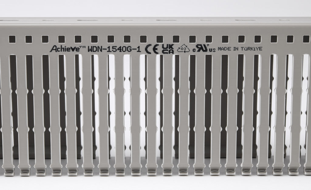 AchieVe WDN series open slot narrow finger wire duct, 1.5in width, 4in height, 6.5ft/2m length, gray. Cover included.-WDN-1540G-1