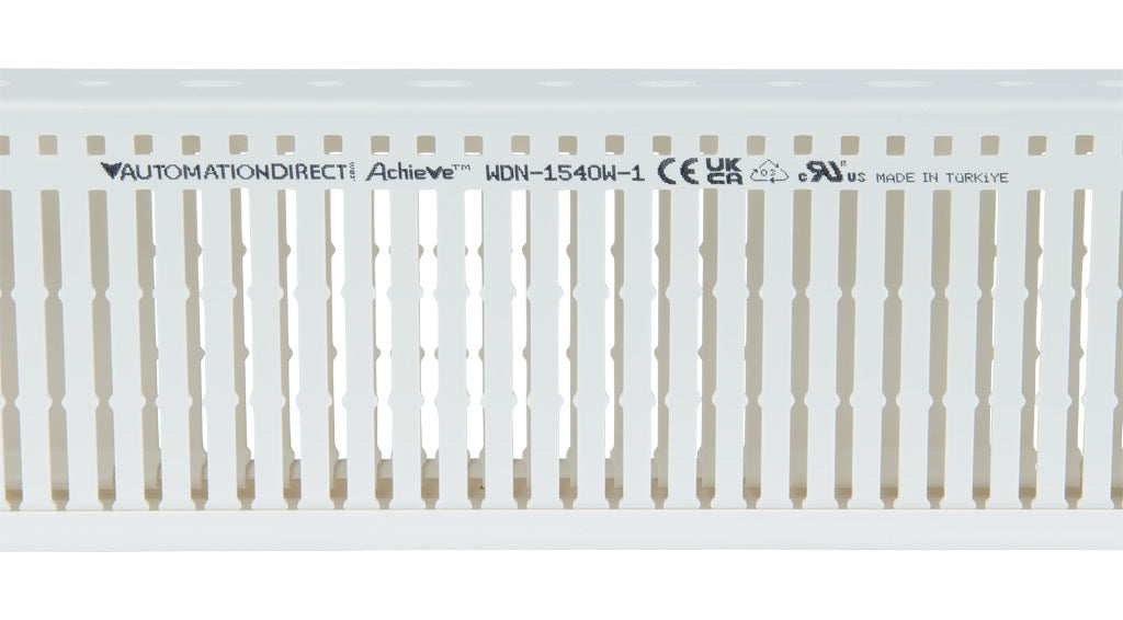 AchieVe WDN series open slot narrow finger wire duct, 1.5in width, 4in height, 6.5ft/2m length, white. Cover included.-WDN-1540W-1