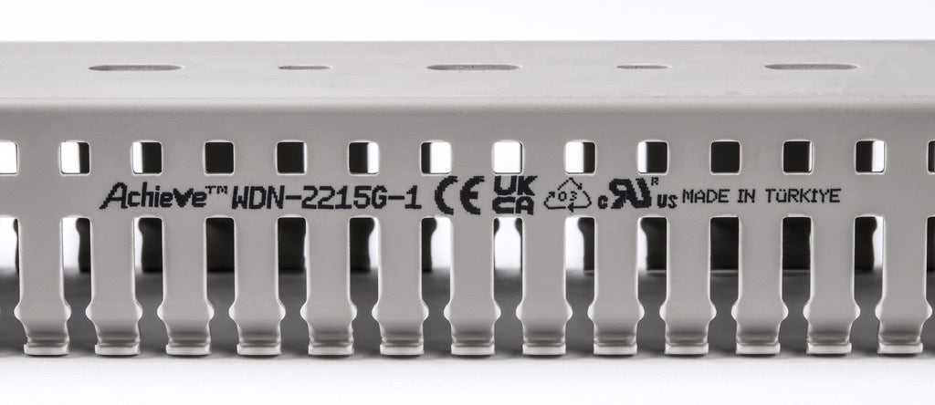 AchieVe WDN series open slot narrow finger wire duct, 2.25in width, 1.5in height, 6.5ft/2m length, gray. Cover included.-WDN-2215G-1