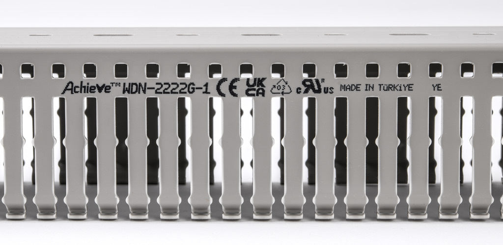AchieVe WDN series open slot narrow finger wire duct, 2.25in width, 2.25in height, 6.5ft/2m length, gray. Cover included.-WDN-2222G-1