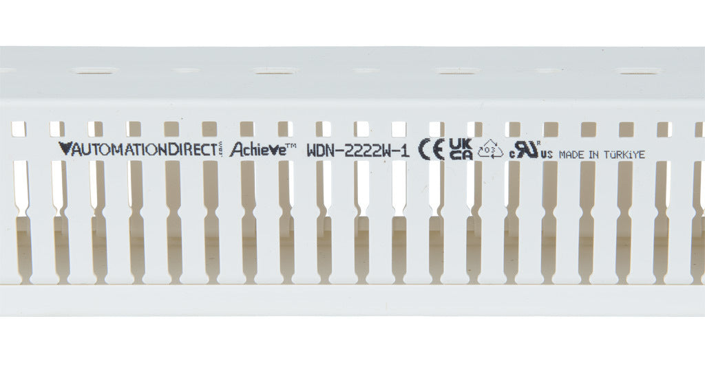 AchieVe WDN series open slot narrow finger wire duct, 2.25in width, 2.25in height, 6.5ft/2m length, white. Cover included.-WDN-2222W-1