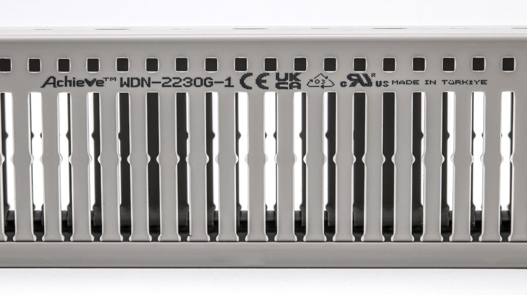 AchieVe WDN series open slot narrow finger wire duct, 2.25in width, 3in height, 6.5ft/2m length, gray. Cover included.-WDN-2230G-1