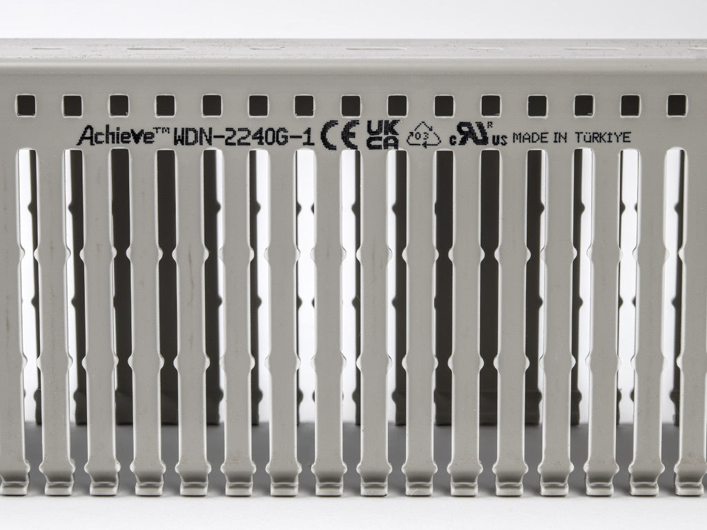 AchieVe WDN series open slot narrow finger wire duct, 2.25in width, 4in height, 6.5ft/2m length, gray. Cover included.-WDN-2240G-1
