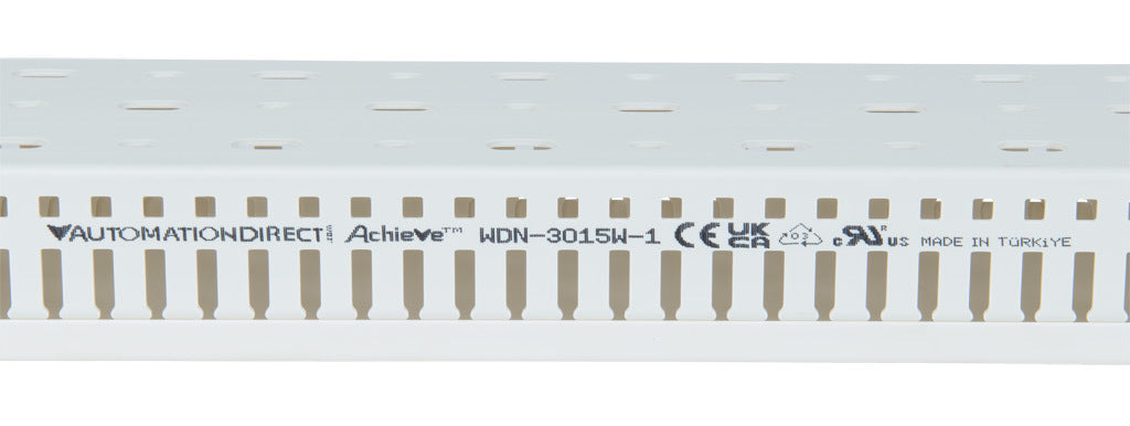 AchieVe WDN series open slot narrow finger wire duct, 3in width, 1.5in height, 6.5ft/2m length, white. Cover included.-WDN-3015W-1