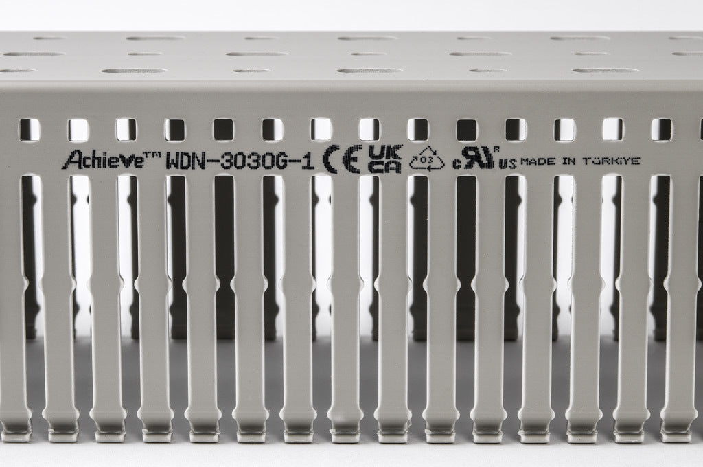 AchieVe WDN series open slot narrow finger wire duct, 3in width, 3in height, 6.5ft/2m length, gray. Cover included.-WDN-3030G-1