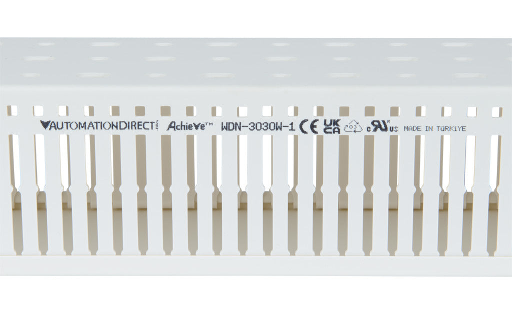 AchieVe WDN series open slot narrow finger wire duct, 3in width, 3in height, 6.5ft/2m length, white. Cover included.-WDN-3030W-1