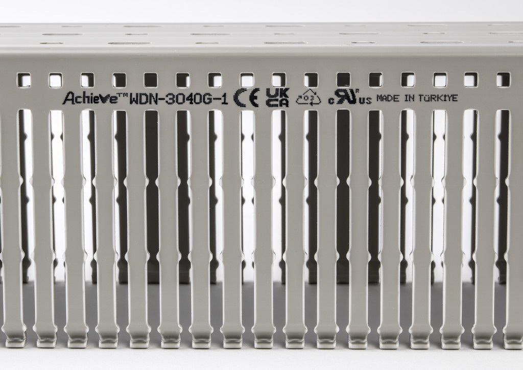 AchieVe WDN series open slot narrow finger wire duct, 3in width, 4in height, 6.5ft/2m length, gray. Cover included.-WDN-3040G-1