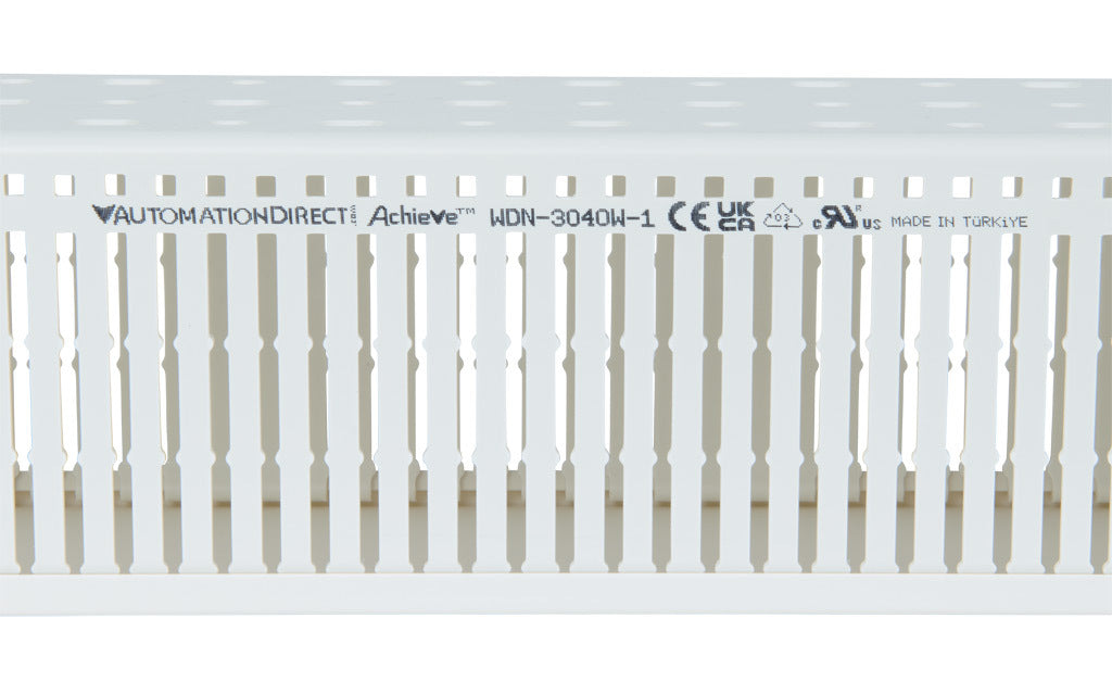 AchieVe WDN series open slot narrow finger wire duct, 3in width, 4in height, 6.5ft/2m length, white. Cover included.-WDN-3040W-1
