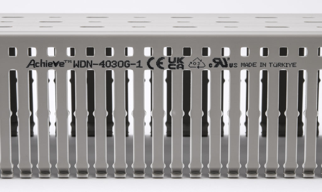 AchieVe WDN series open slot narrow finger wire duct, 4in width, 3in height, 6.5ft/2m length, gray. Cover included.-WDN-4030G-1