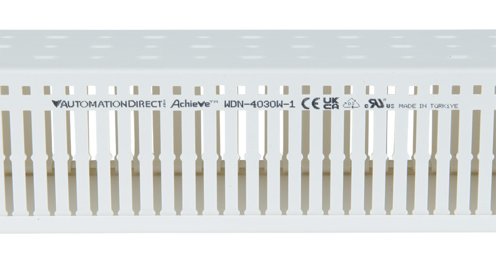 AchieVe WDN series open slot narrow finger wire duct, 4in width, 3in height, 6.5ft/2m length, white. Cover included.-WDN-4030W-1
