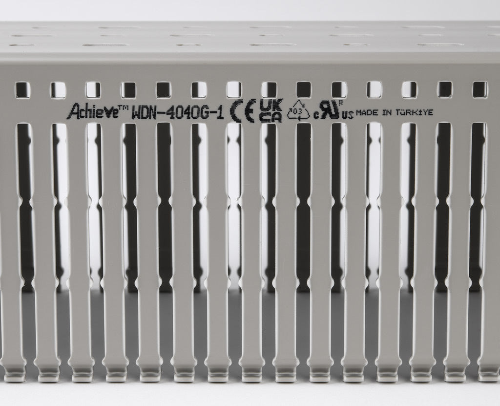 AchieVe WDN series open slot narrow finger wire duct, 4in width, 4in height, 6.5ft/2m length, gray. Cover included.-WDN-4040G-1