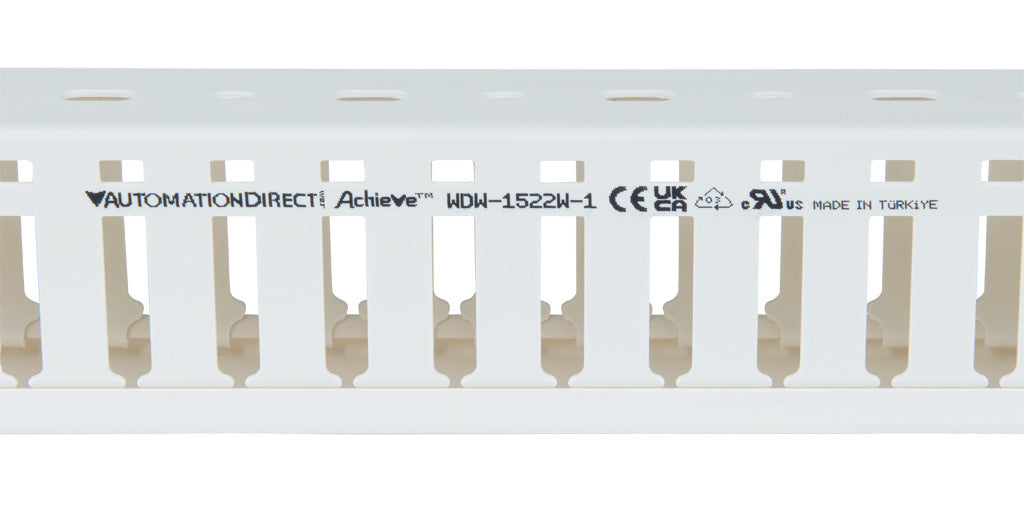 AchieVe WDW series open slot wide finger wire duct, 1.5in width, 2.25in height, 6.5ft/2m length, white. Cover included.-WDW-1522W-1