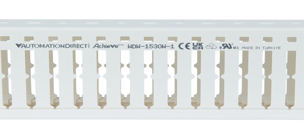 AchieVe WDW series open slot wide finger wire duct, 1.5in width, 3in height, 6.5ft/2m length, white. Cover included.-WDW-1530W-1