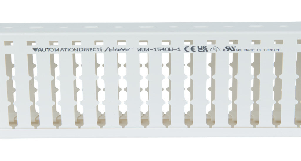 AchieVe WDW series open slot wide finger wire duct, 1.5in width, 4in height, 6.5ft/2m length, white. Cover included.-WDW-1540W-1