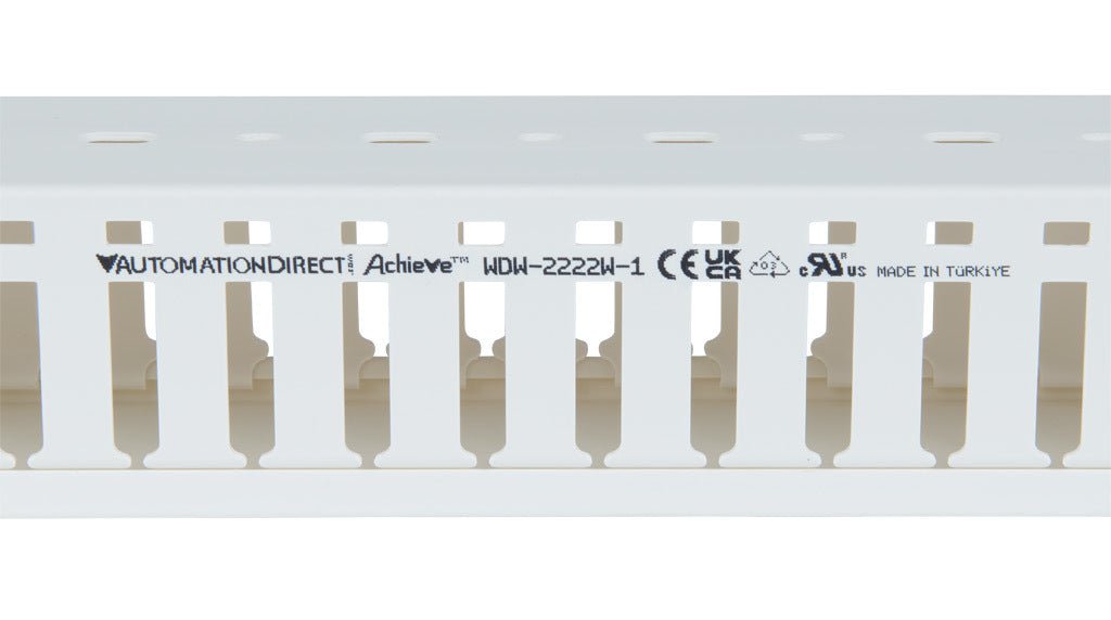 AchieVe WDW series open slot wide finger wire duct, 2.25in width, 2.25in height, 6.5ft/2m length, white. Cover included.-WDW-2222W-1