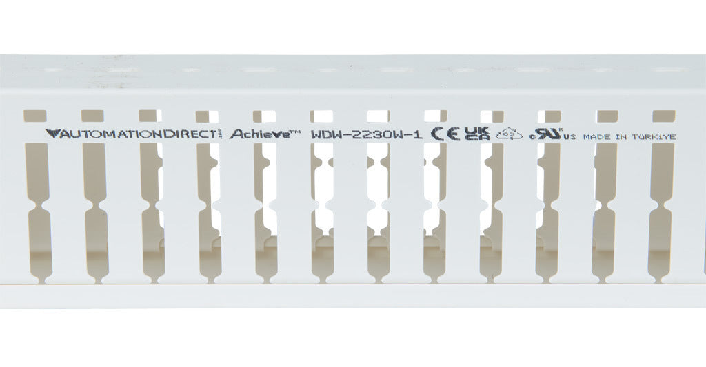 AchieVe WDW series open slot wide finger wire duct, 2.25in width, 3in height, 6.5ft/2m length, white. Cover included.-WDW-2230W-1