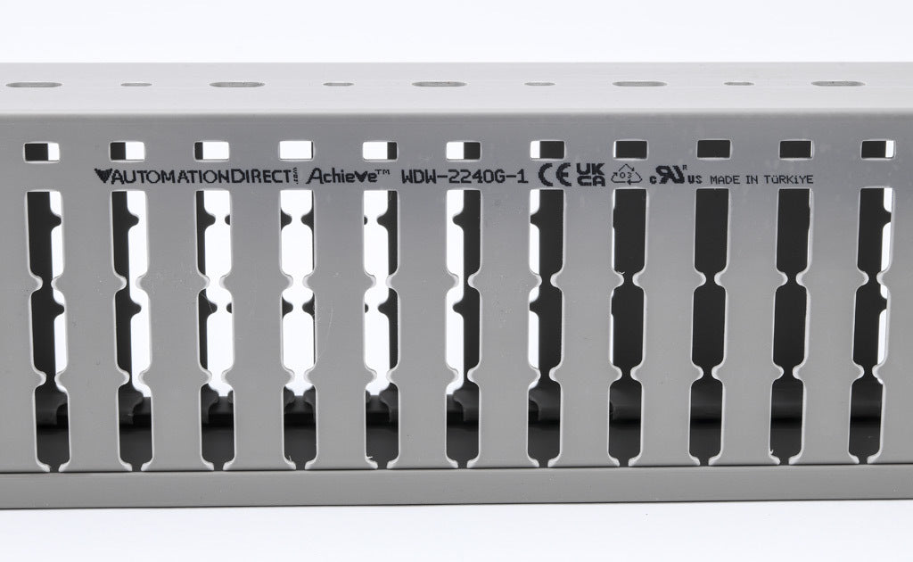 AchieVe WDW series open slot wide finger wire duct, 2.25in width, 4in height, 6.5ft/2m length, gray. Cover included.-WDW-2240G-1