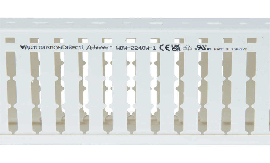 AchieVe WDW series open slot wide finger wire duct, 2.25in width, 4in height, 6.5ft/2m length, white. Cover included.-WDW-2240W-1