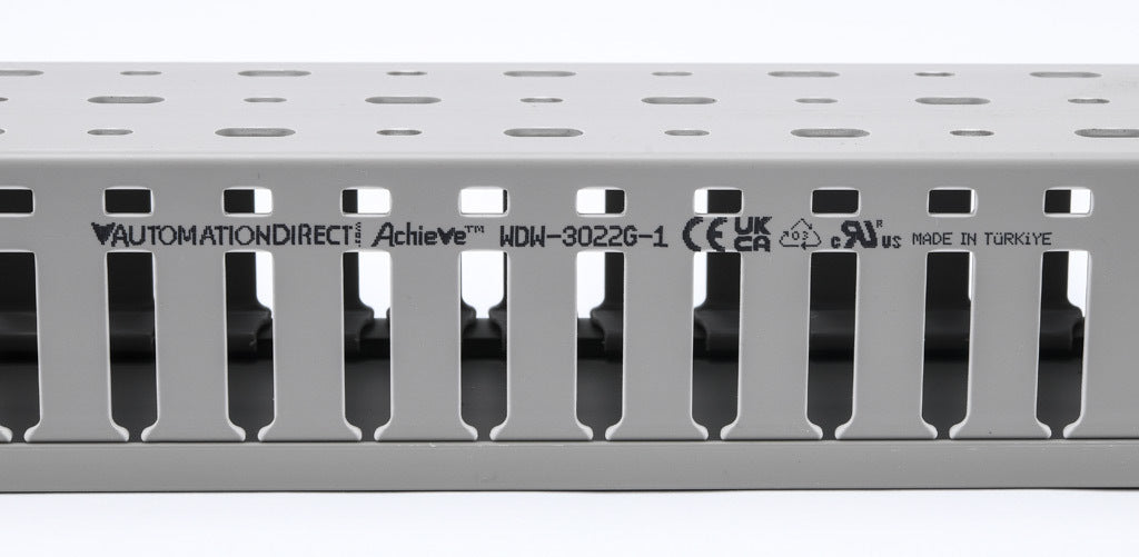 AchieVe WDW series open slot wide finger wire duct, 3in width, 2.25in height, 6.5ft/2m length, gray. Cover included.-WDW-3022G-1