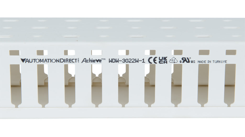 AchieVe WDW series open slot wide finger wire duct, 3in width, 2.25in height, 6.5ft/2m length, white. Cover included.-WDW-3022W-1