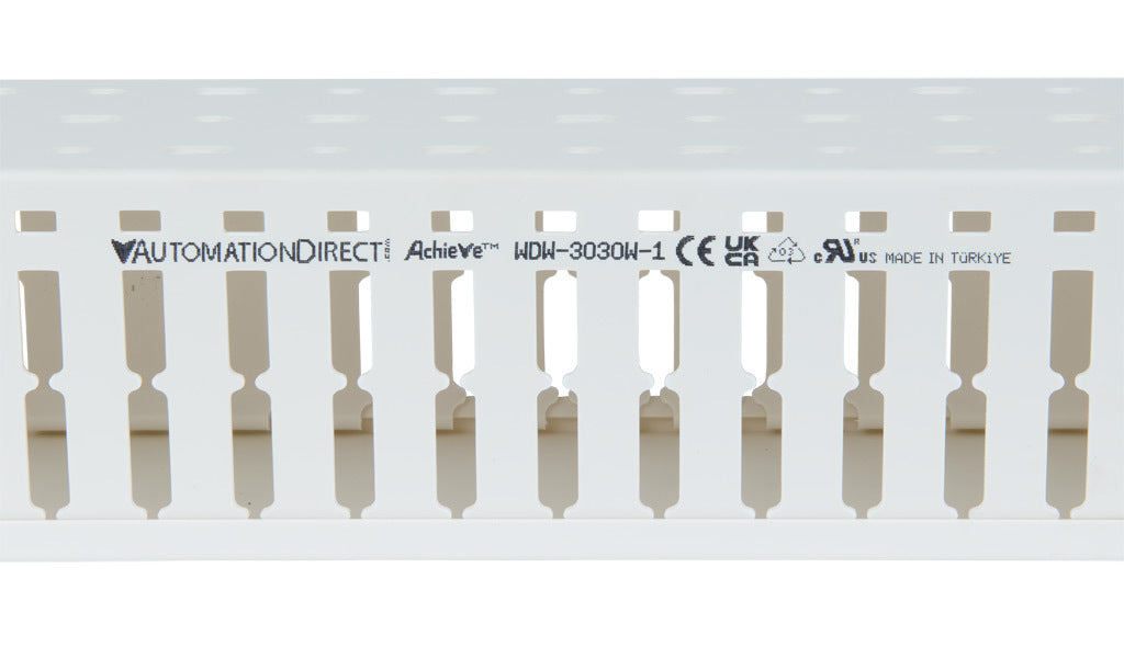 AchieVe WDW series open slot wide finger wire duct, 3in width, 3in height, 6.5ft/2m length, white. Cover included.-WDW-3030W-1