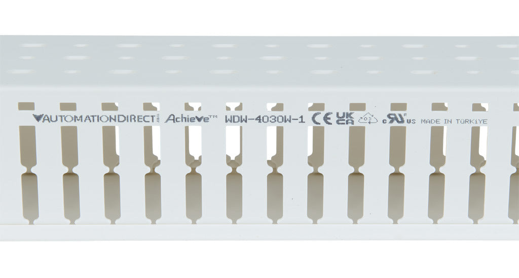 AchieVe WDW series open slot wide finger wire duct, 4in width, 3in height, 6.5ft/2m length, white. Cover included.-WDW-4030W-1