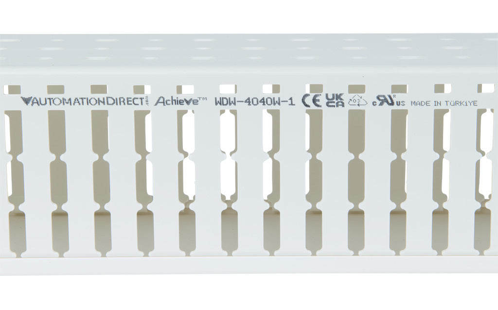 AchieVe WDW series open slot wide finger wire duct, 4in width, 4in height, 6.5ft/2m length, white. Cover included.-WDW-4040W-1