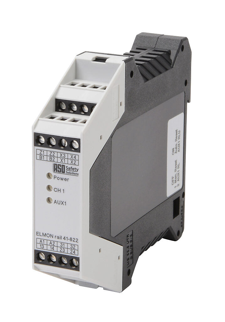 ASO Safety Solutions safety relay, safety mat/edges, 1-channel, 24 VAC/VDC or 120 VAC, (2) N.O. safety output(s), (1) N.O. monitoring output(s), fixed screw terminals.-1114-0210