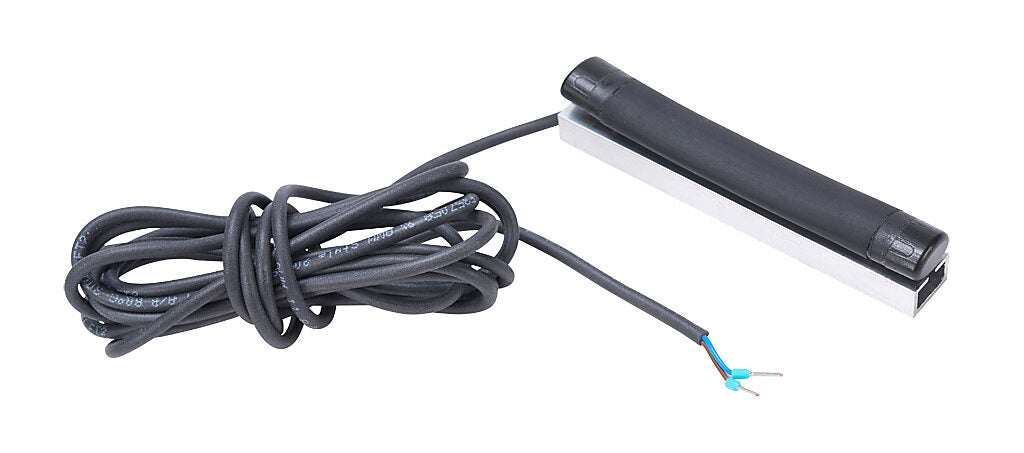 ASO Safety Solutions safety contact edge, 15 x 10mm, 4in length, pigtail, 8.2ft/2.5m cable length. Aluminum mounting rail included. Preassembled with 8.2k ohm resistor for 2-wire installation.-1501-1460