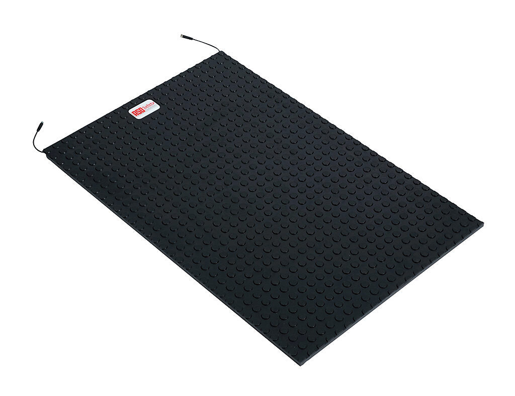 ASO Safety Solutions safety contact mat, 24 x 36in, straight edge, 24 VAC/VDC operating voltage, polyurethane contact surface, black, IP65, 4.7in/120mm cable length, (1) 3-pin male M8 connector and (1) 3-pin female M8 connector.-1602-4100