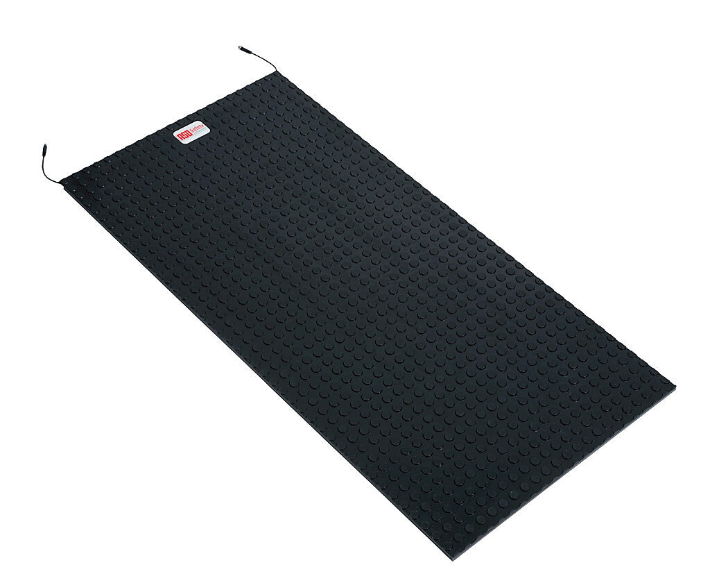 ASO Safety Solutions safety contact mat, 24 x 48in, straight edge, 24 VAC/VDC operating voltage, polyurethane contact surface, black, IP65, 4.7in/120mm cable length, (1) 3-pin male M8 connector and (1) 3-pin female M8 connector.-1602-4101