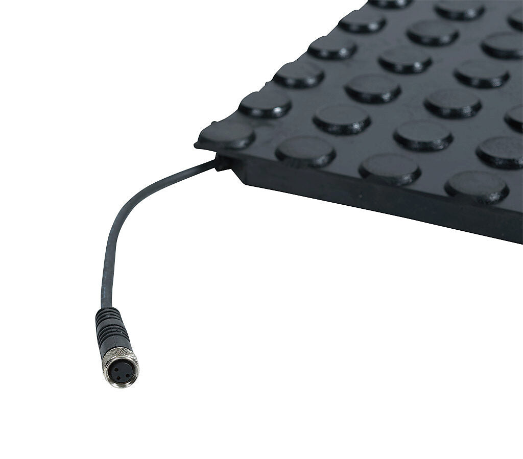ASO Safety Solutions safety contact mat, 36 x 36in, straight edge, 24 VAC/VDC operating voltage, polyurethane contact surface, black, IP65, 4.7in/120mm cable length, (1) 3-pin male M8 connector and (1) 3-pin female M8 connector.-1602-4103