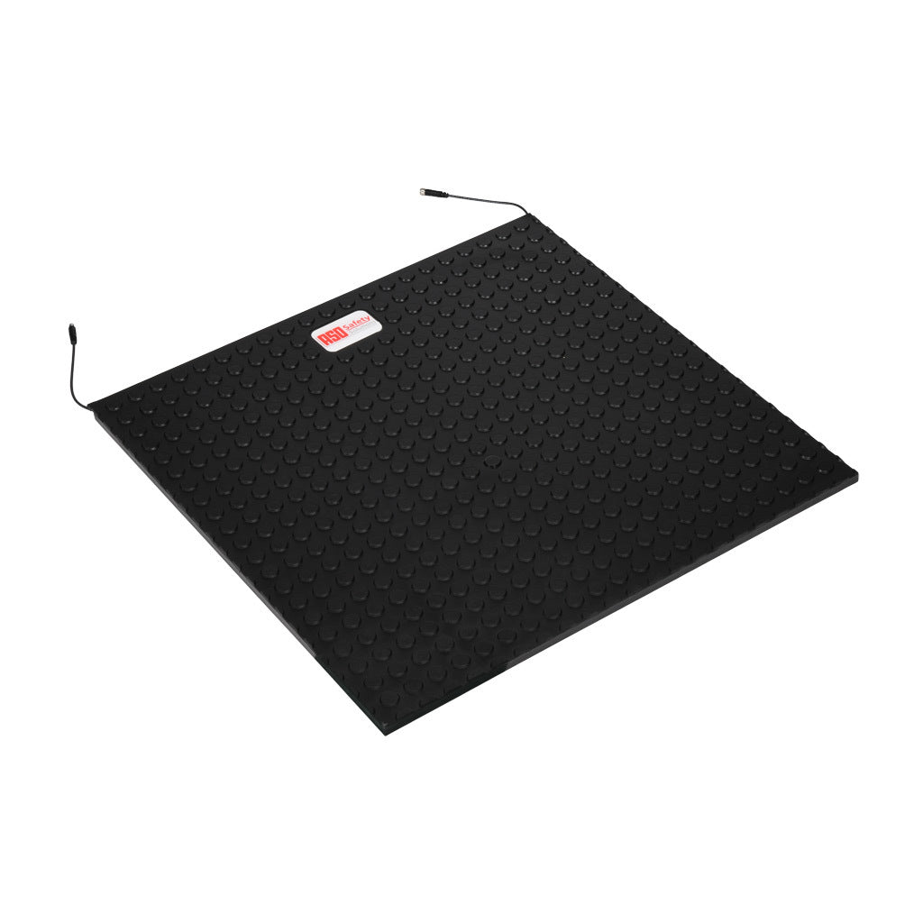 ASO Safety Solutions safety contact mat, 24 x 24in, straight edge, 24 VAC/VDC operating voltage, polyurethane contact surface, black, IP65, 4.7in/120mm cable length, (1) 3-pin male M8 connector and (1) 3-pin female M8 connector.-1602-4106