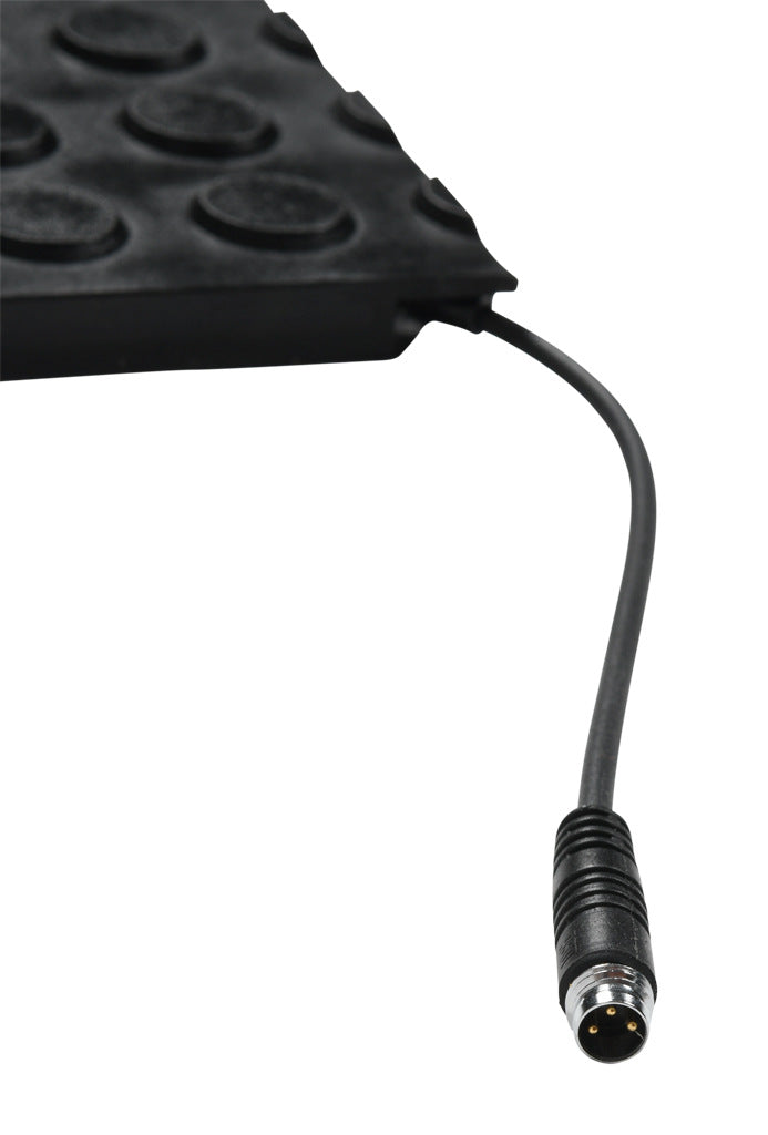ASO Safety Solutions safety contact mat, 24 x 24in, straight edge, 24 VAC/VDC operating voltage, polyurethane contact surface, black, IP65, 4.7in/120mm cable length, (1) 3-pin male M8 connector and (1) 3-pin female M8 connector.-1602-4106