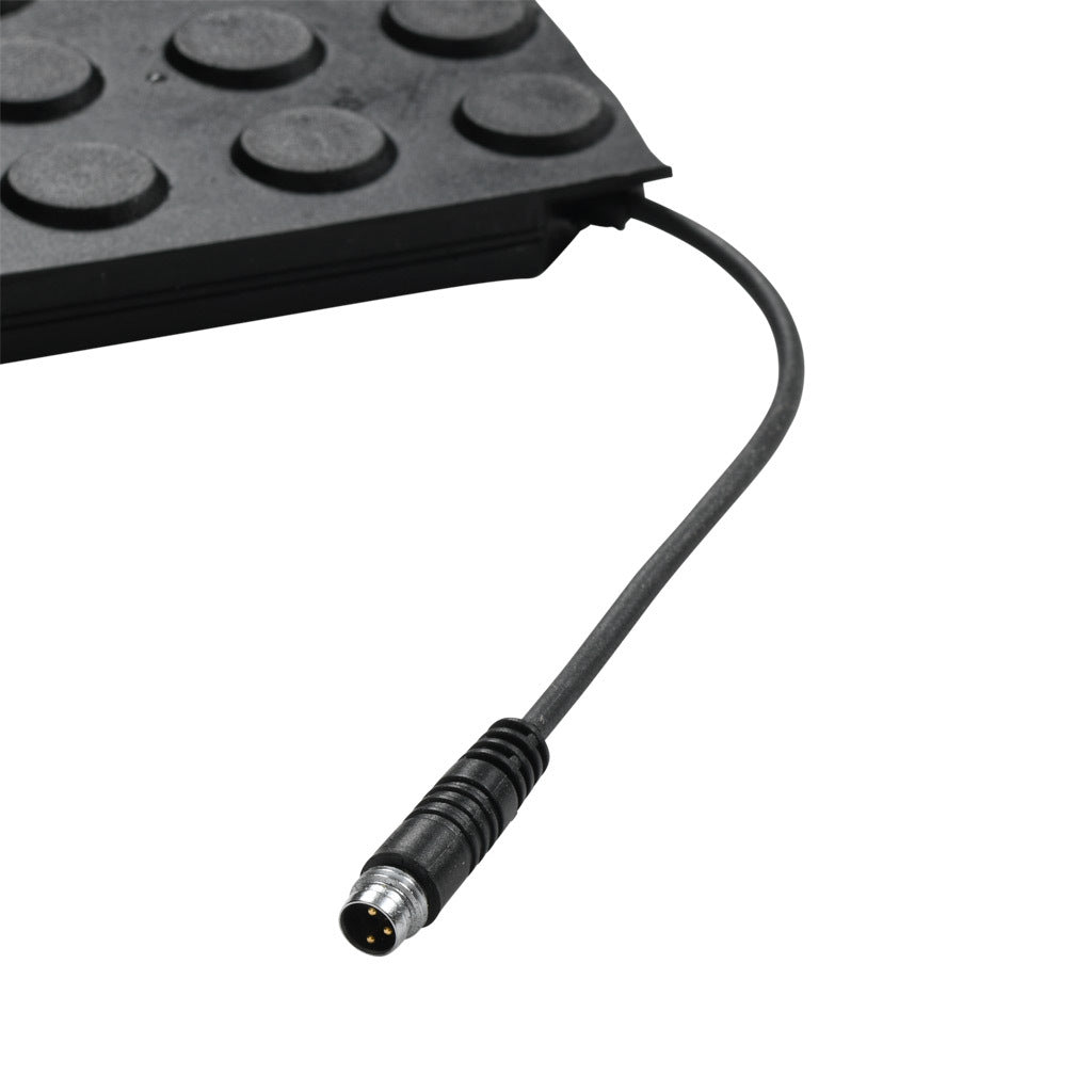 ASO Safety Solutions safety contact mat, 12 x 24in, straight edge, 24 VAC/VDC operating voltage, polyurethane contact surface, black, IP65, 4.7in/120mm cable length, (1) 3-pin male M8 connector and (1) 3-pin female M8 connector.-1602-4107