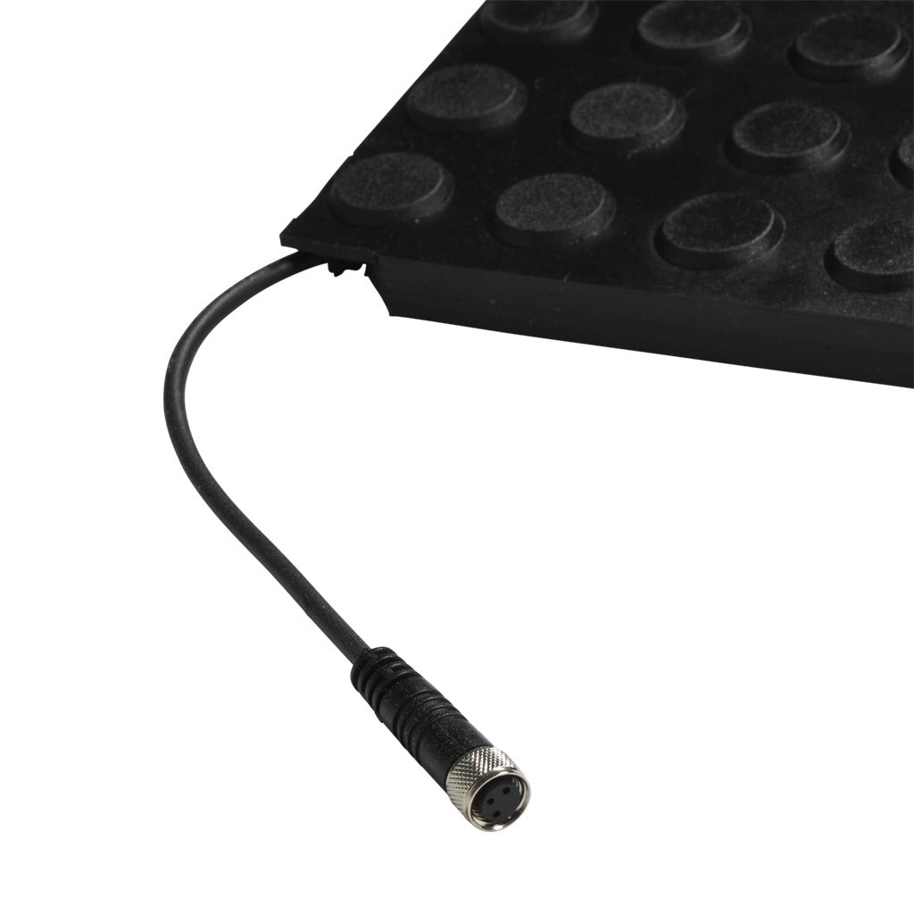 ASO Safety Solutions safety contact mat, 12 x 24in, straight edge, 24 VAC/VDC operating voltage, polyurethane contact surface, black, IP65, 4.7in/120mm cable length, (1) 3-pin male M8 connector and (1) 3-pin female M8 connector.-1602-4107