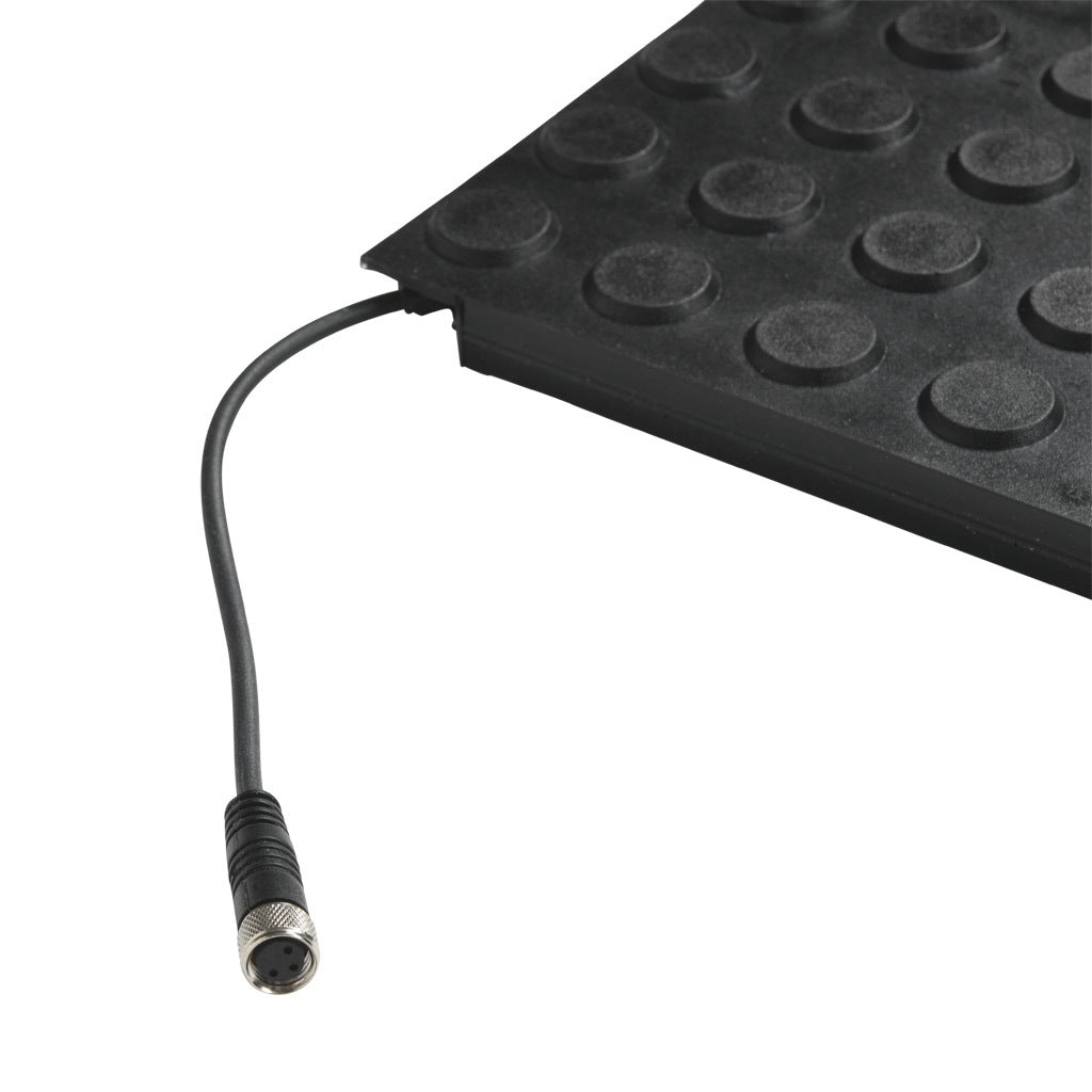 ASO Safety Solutions safety contact mat, 12 x 36in, straight edge, 24 VAC/VDC operating voltage, polyurethane contact surface, black, IP65, 4.7in/120mm cable length, (1) 3-pin male M8 connector and (1) 3-pin female M8 connector.-1602-4108
