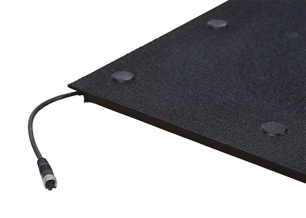 ASO Safety Solutions safety contact mat, 24 x 36in, straight edge, 24 VAC/VDC operating voltage, aluminum contact surface, IP65, 4.7in/120mm cable length, (1) 3-pin male M8 connector and (1) 3-pin female M8 connector.-1602-4540