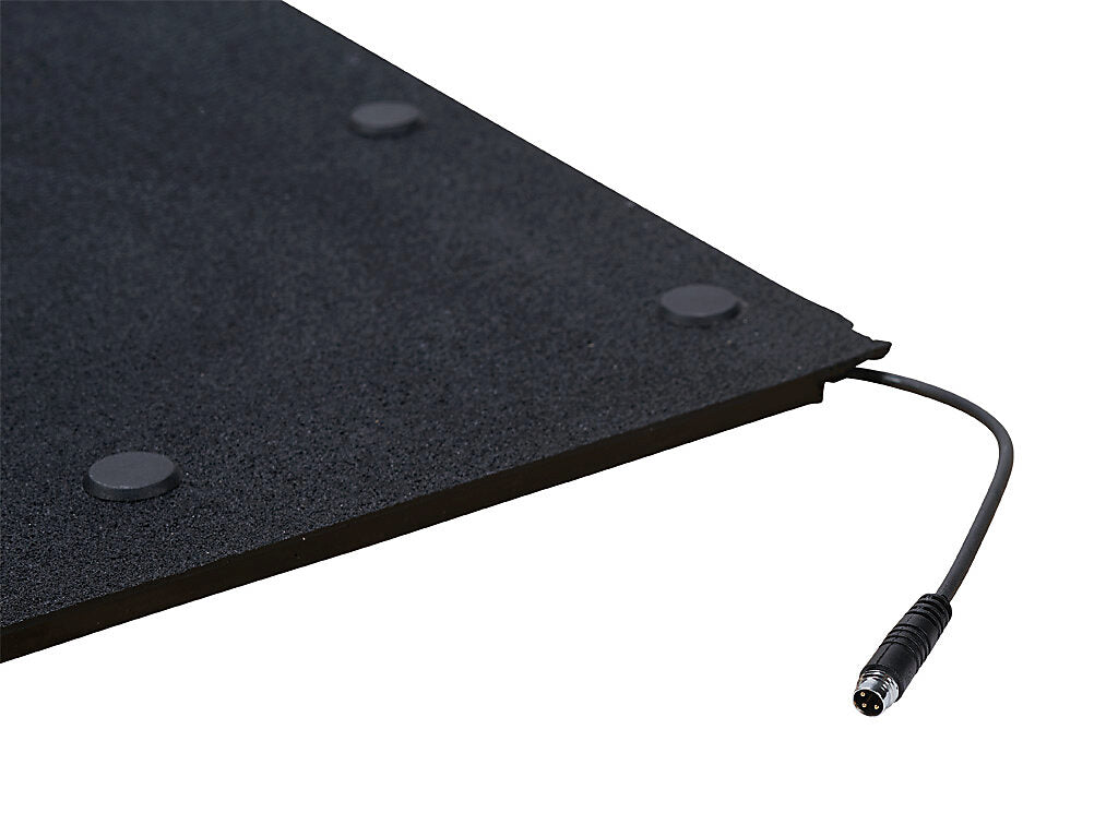 ASO Safety Solutions safety contact mat, 24 x 36in, straight edge, 24 VAC/VDC operating voltage, aluminum contact surface, IP65, 4.7in/120mm cable length, (1) 3-pin male M8 connector and (1) 3-pin female M8 connector.-1602-4540