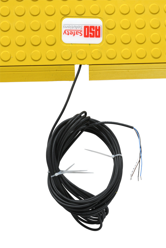 ASO Safety Solutions safety contact mat, 24 x 36in, integrated taper edge, 24 VAC/VDC operating voltage, polyurethane contact surface, yellow, IP65, 19.6ft/6m cable length, pigtail.-1602-5380