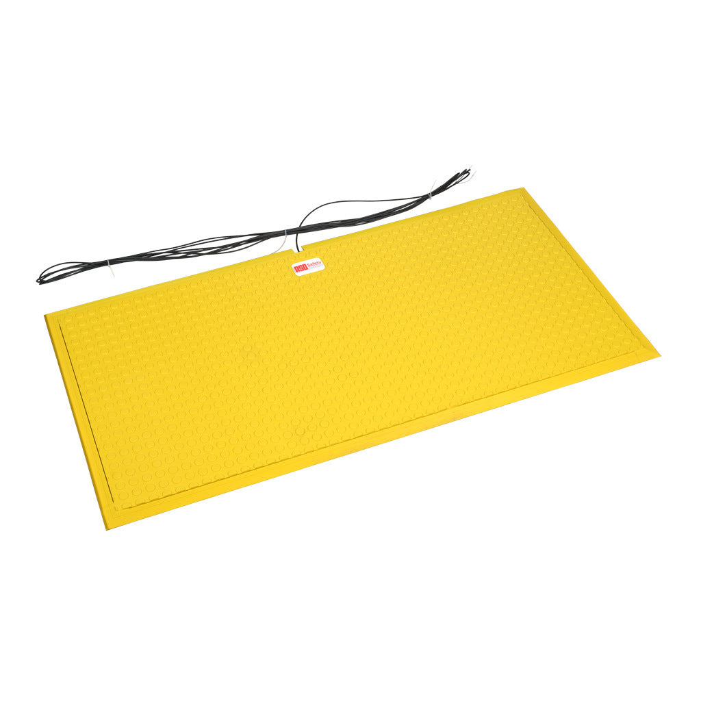 ASO Safety Solutions safety contact mat, 24 x 48in, integrated taper edge, 24 VAC/VDC operating voltage, polyurethane contact surface, yellow, IP65, 19.6ft/6m cable length, pigtail.-1602-5381