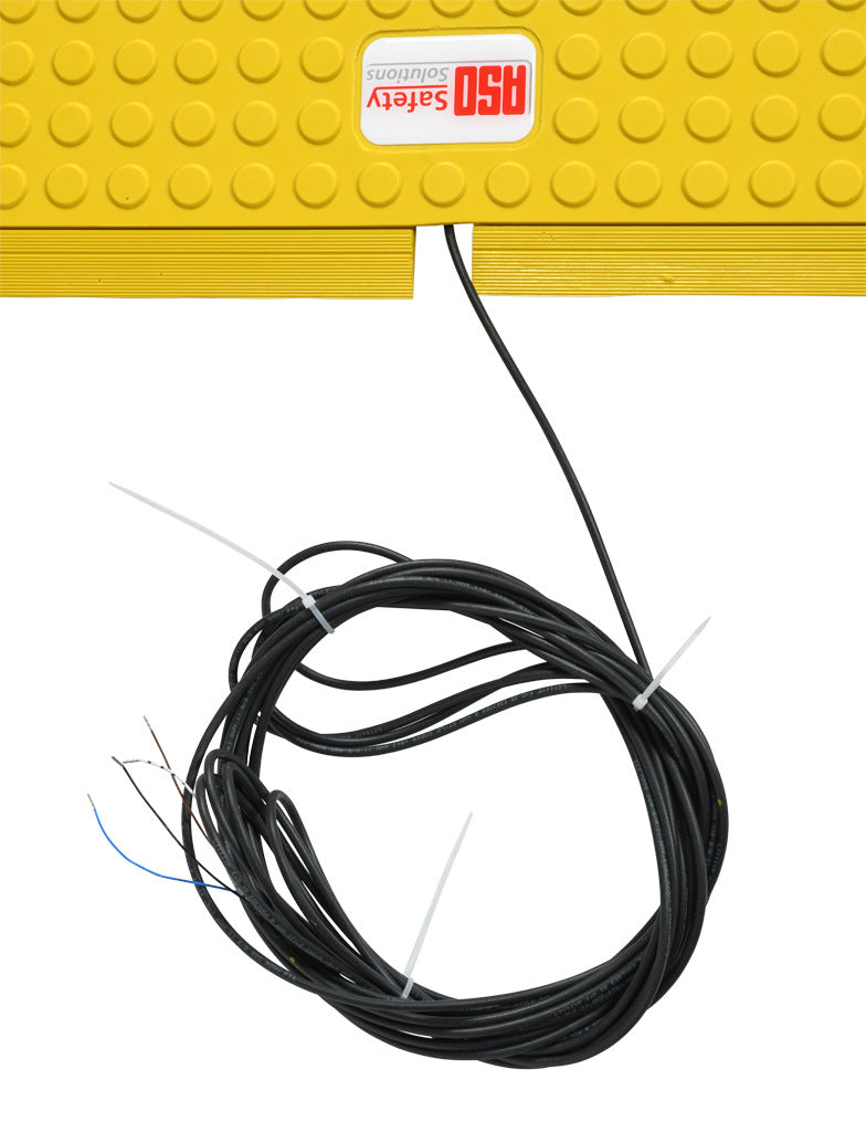 ASO Safety Solutions safety contact mat, 24 x 48in, integrated taper edge, 24 VAC/VDC operating voltage, polyurethane contact surface, yellow, IP65, 19.6ft/6m cable length, pigtail.-1602-5381