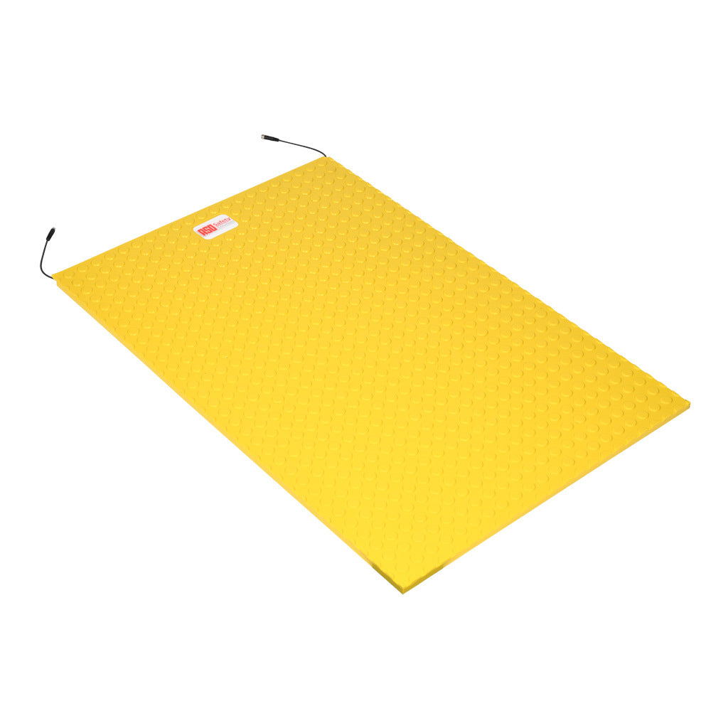 ASO Safety Solutions safety contact mat, 24 x 36in, straight edge, 24 VAC/VDC operating voltage, polyurethane contact surface, yellow, IP65, 4.7in/120mm cable length, (1) 3-pin male M8 connector and (1) 3-pin female M8 connector.-1602-5390