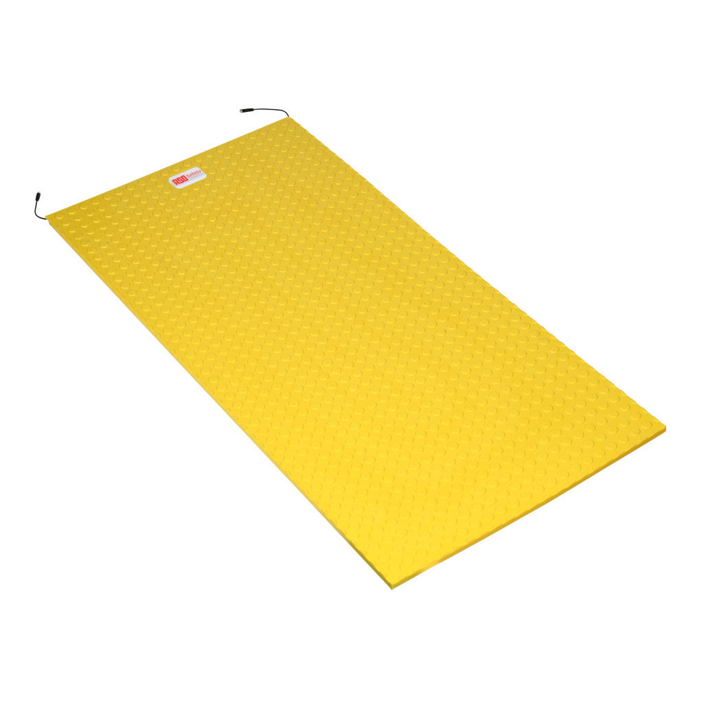 ASO Safety Solutions safety contact mat, 24 x 48in, straight edge, 24 VAC/VDC operating voltage, polyurethane contact surface, yellow, IP65, 4.7in/120mm cable length, (1) 3-pin male M8 connector and (1) 3-pin female M8 connector.-1602-5391