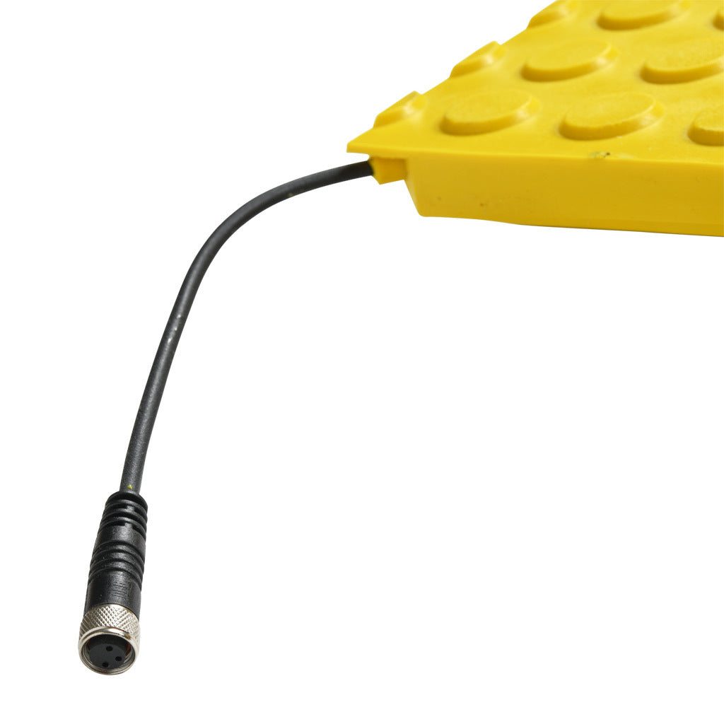 ASO Safety Solutions safety contact mat, 24 x 48in, straight edge, 24 VAC/VDC operating voltage, polyurethane contact surface, yellow, IP65, 4.7in/120mm cable length, (1) 3-pin male M8 connector and (1) 3-pin female M8 connector.-1602-5391